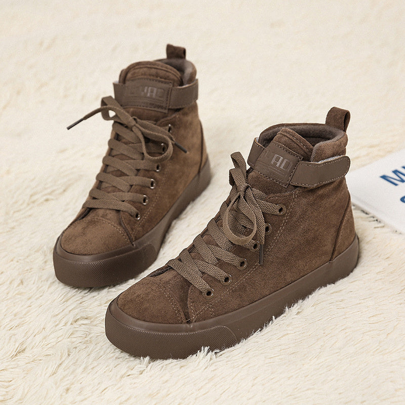 Chaussures montantes en toile pour femmes, toutes noires, Velcro, chaussures de sport blanches pour femmes