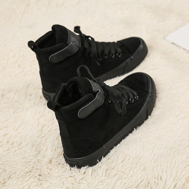 Chaussures montantes en toile pour femmes, toutes noires, Velcro, chaussures de sport blanches pour femmes