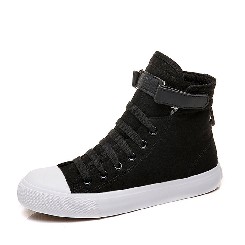 Chaussures montantes en toile pour femmes, toutes noires, Velcro, chaussures de sport blanches pour femmes