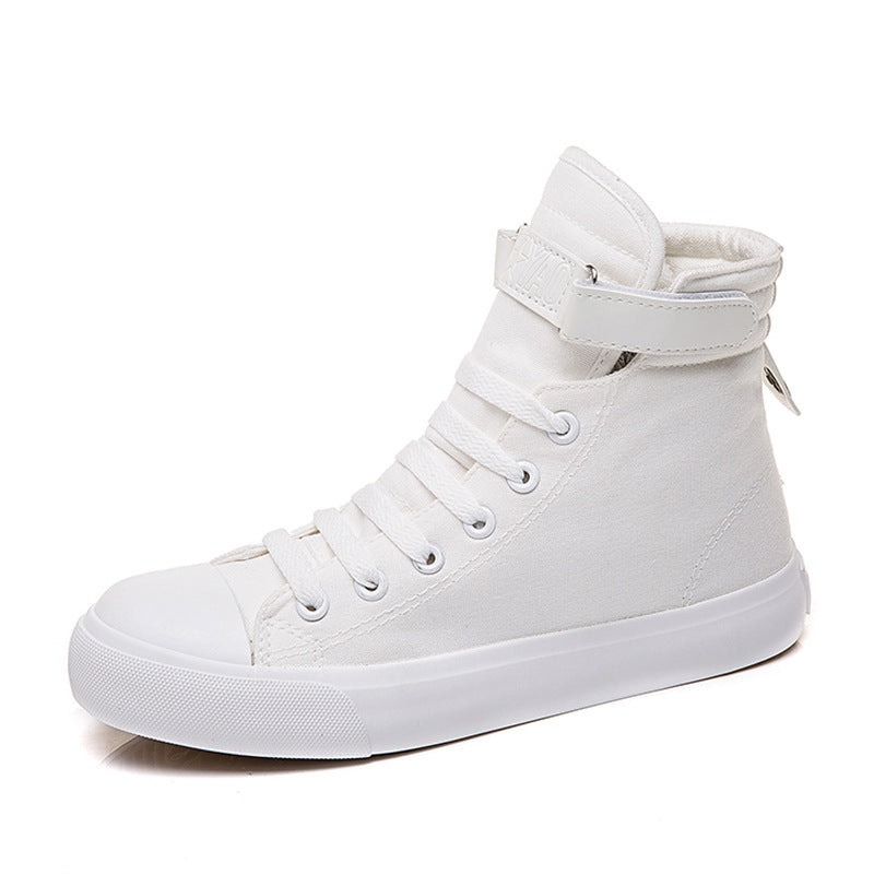 Chaussures montantes en toile pour femmes, toutes noires, Velcro, chaussures de sport blanches pour femmes
