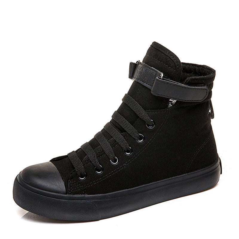 Chaussures montantes en toile pour femmes, toutes noires, Velcro, chaussures de sport blanches pour femmes