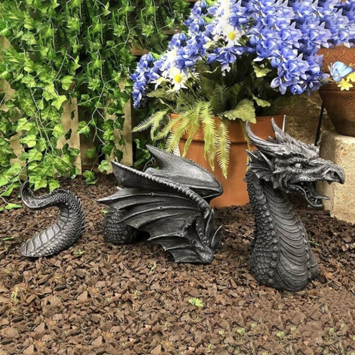 Grand Dragon gothique décor de jardin Statue château douves pelouse Statue jardin Sculptures et Statues drôle cour jardin extérieur Figurine