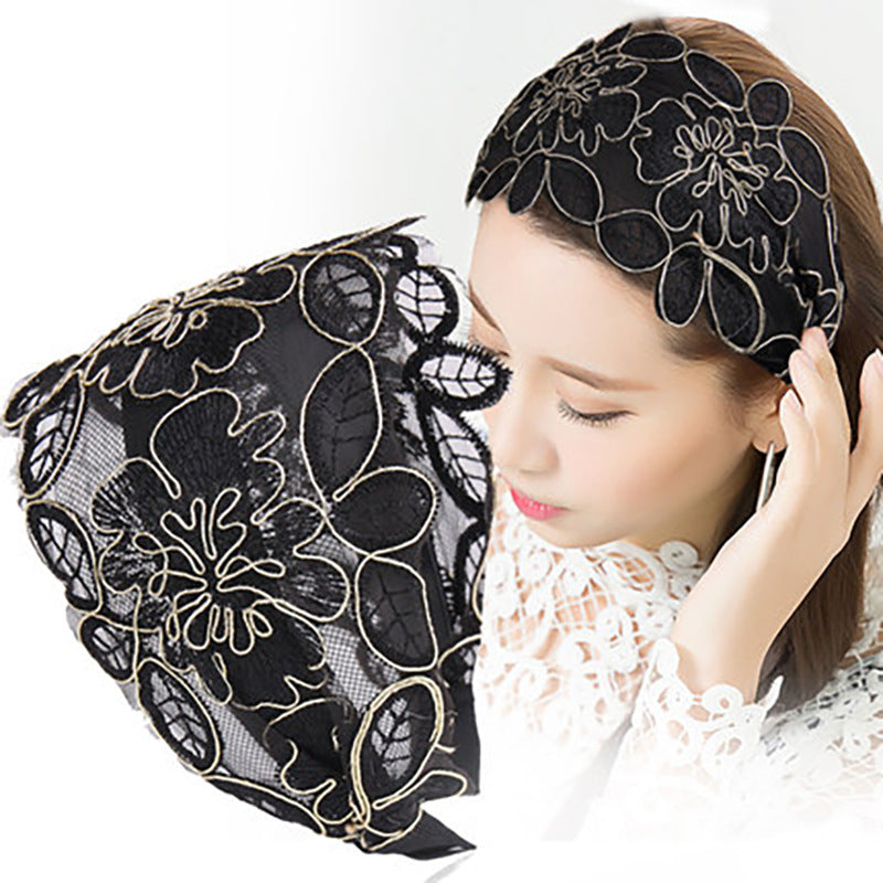 Lotus Leaf Flower Hair Hoop Female Face Cover White Hair Wide Lace