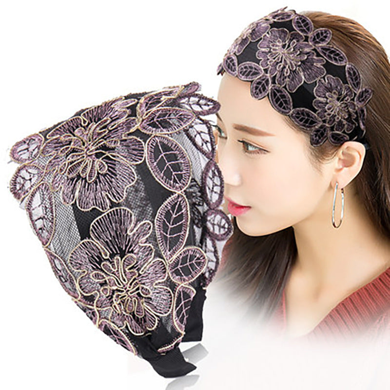 Lotus Leaf Flower Hair Hoop Female Face Cover White Hair Wide Lace