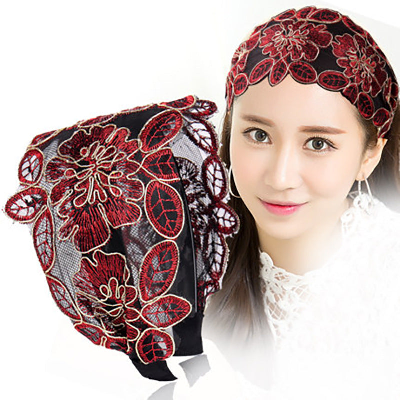 Lotus Leaf Flower Hair Hoop Female Face Cover White Hair Wide Lace