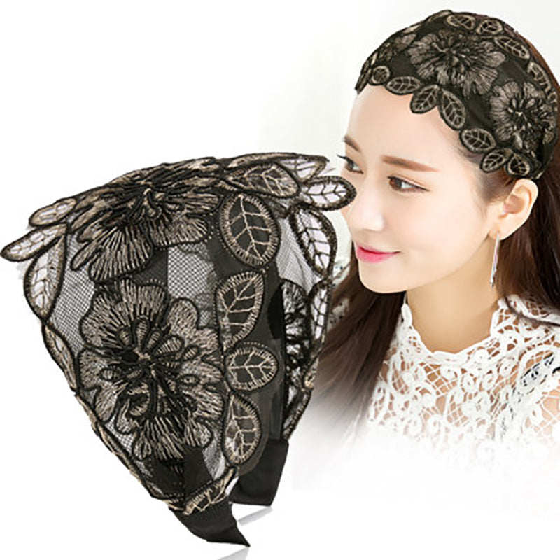 Lotus Leaf Flower Hair Hoop Female Face Cover White Hair Wide Lace