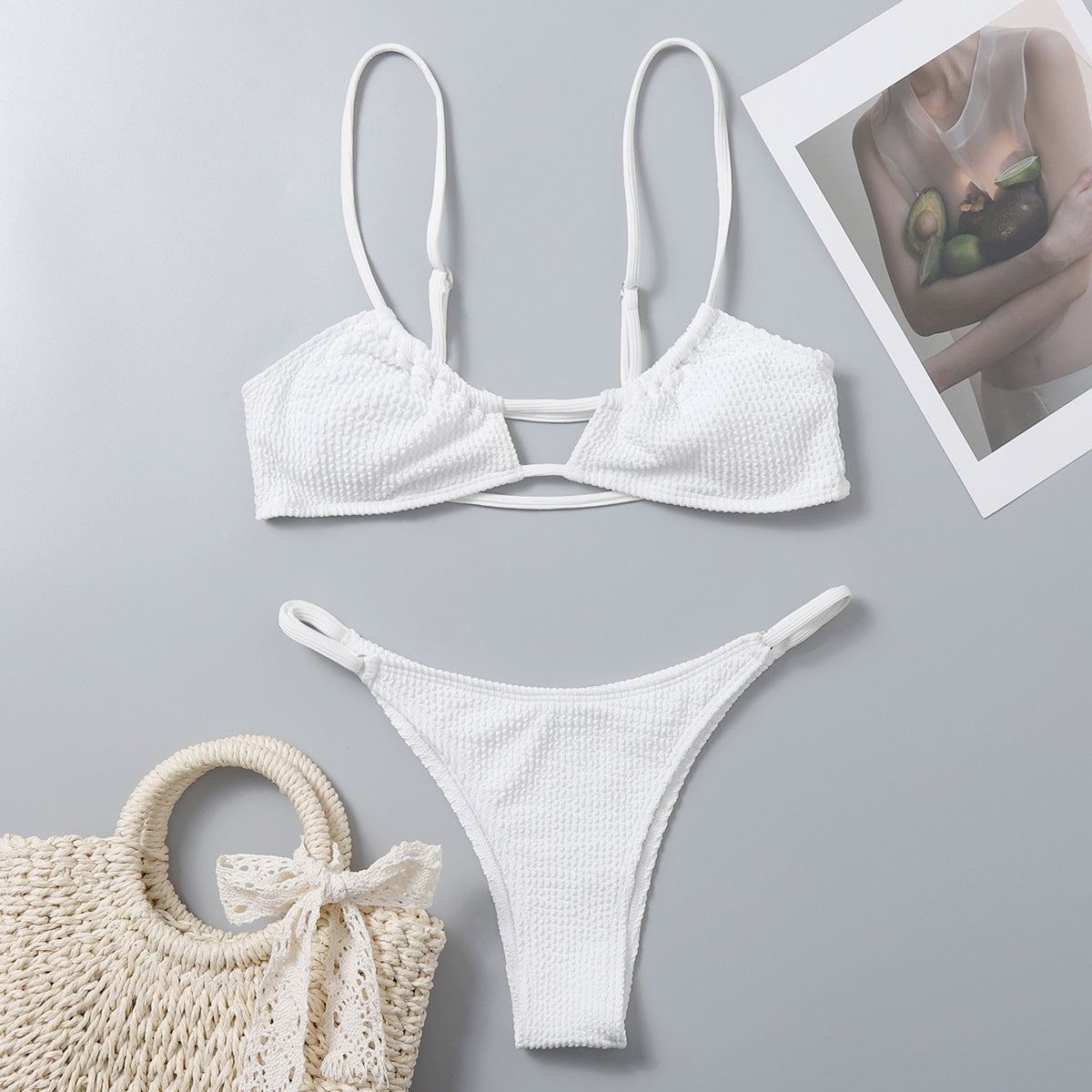 Professional European And American Sexy Adjustable Bikini - Polyester Fiber (82% Content, S-L, Solid Color, Chest Pad Support)