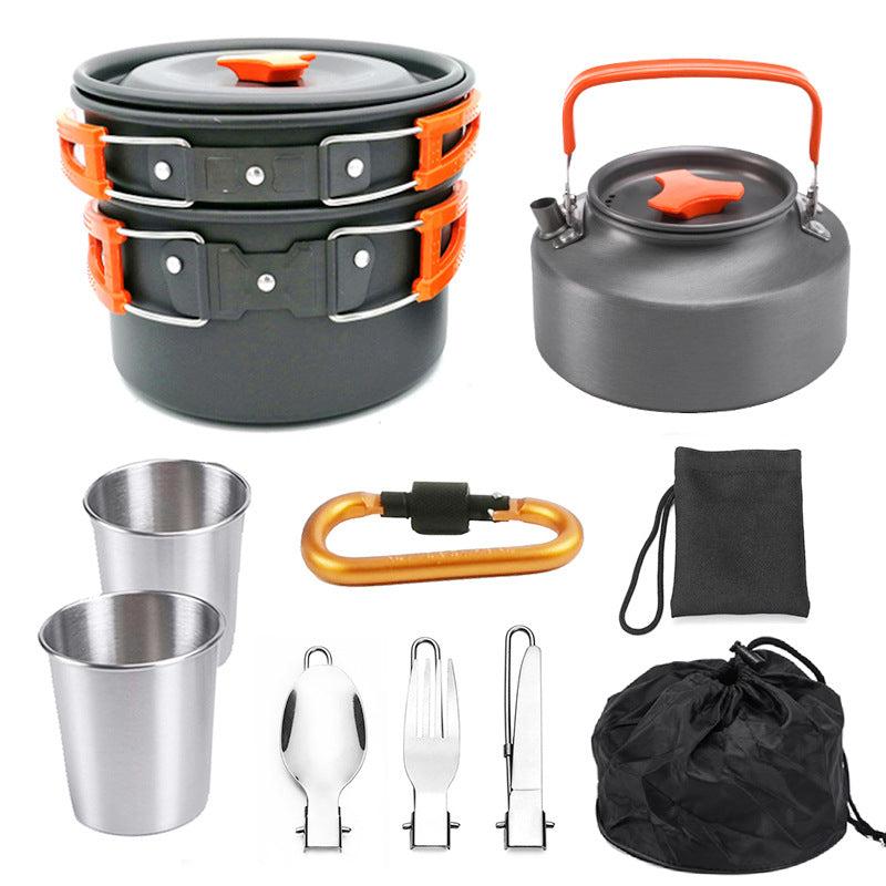 Professional Outdoor Portable Cookware Mess Kit - Aluminum Alloy (928g, 1.1L Teapot, 3 Colors)