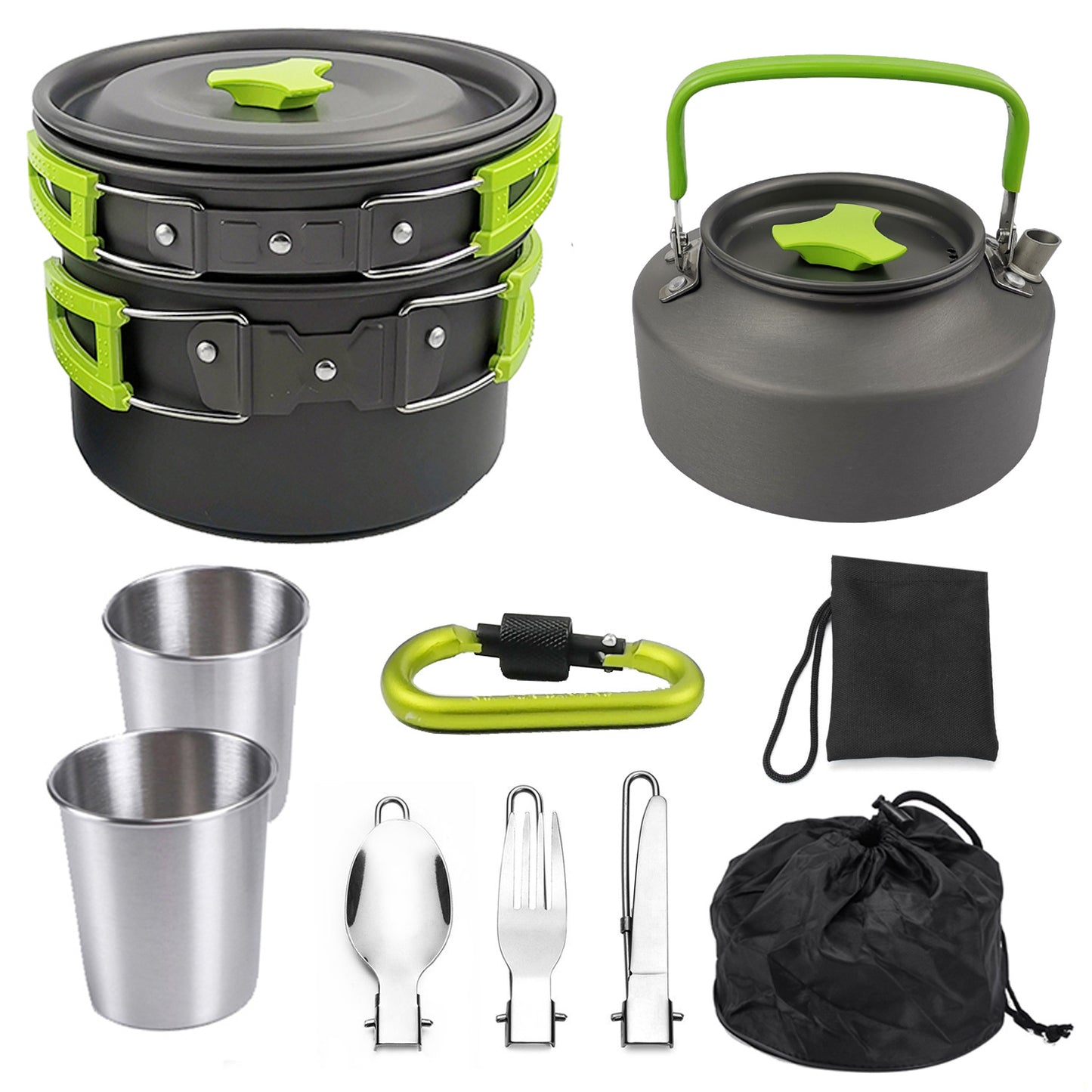 Professional Outdoor Portable Cookware Mess Kit - Aluminum Alloy (928g, 1.1L Teapot, 3 Colors)