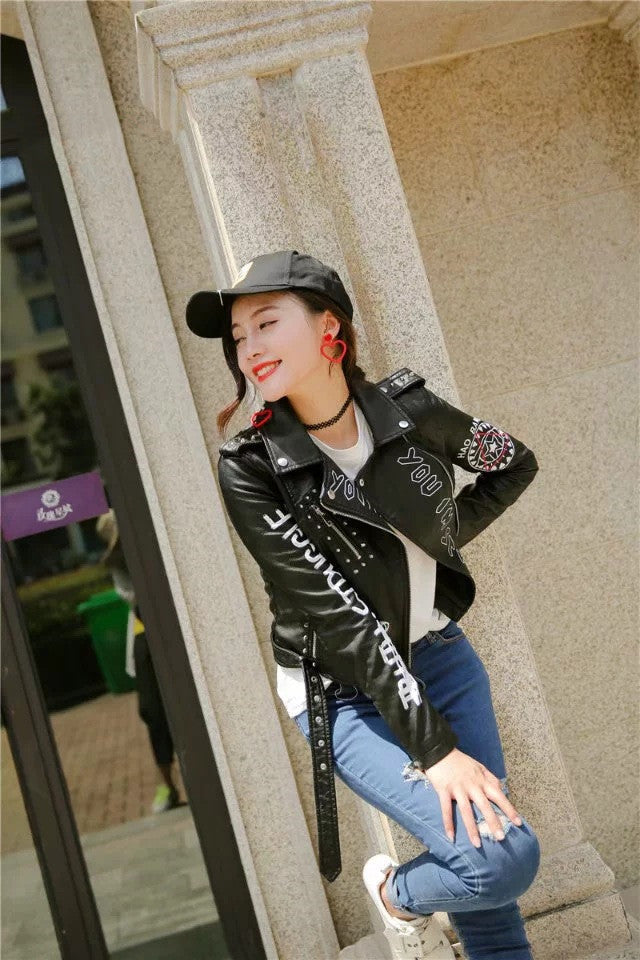 Nouveau Femmes automne hiver Faux cuir souple vestes manteaux dame noir