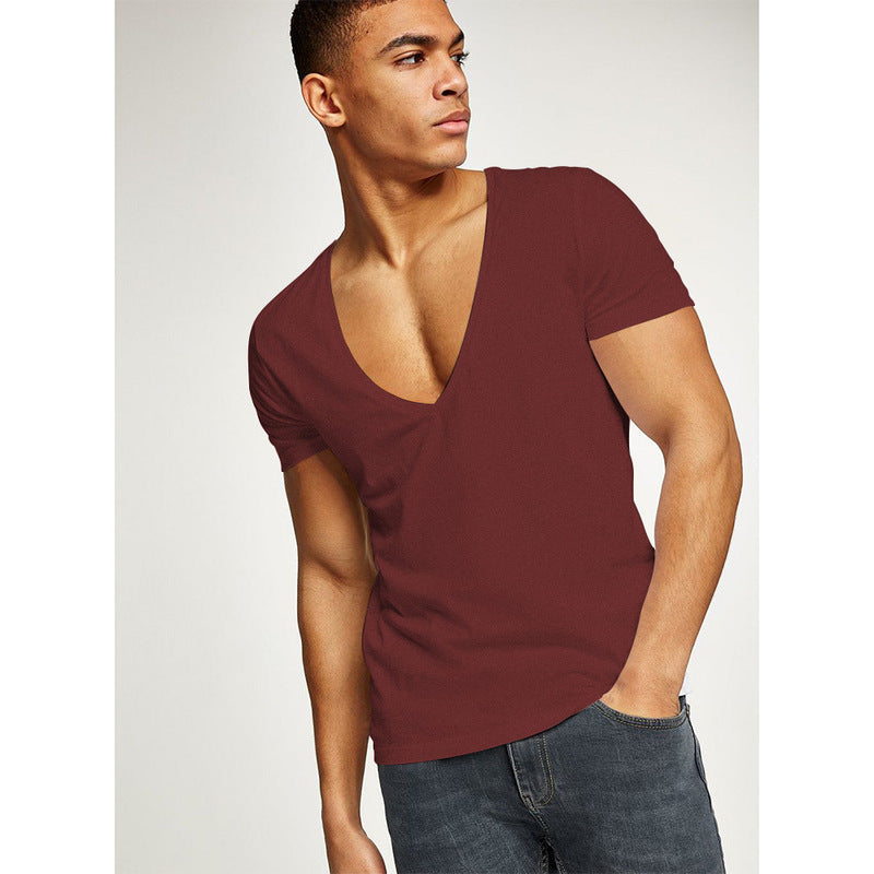 Skjortor Herr Djup V-hals Kortärmade T-shirts Sommar Streetwear Casual Solid Slim Polyester T-shirts Gym Fitness Boxning T-shirt Toppar