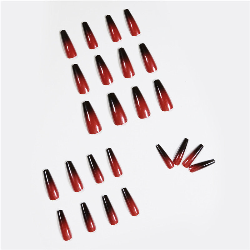 Red Black Gradient Long Ballet Press-On Nails | 24 Pieces 18g Professional Set