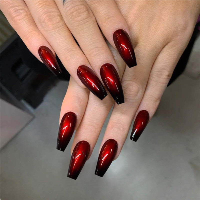 Red Black Gradient Long Ballet Press-On Nails | 24 Pieces 18g Professional Set