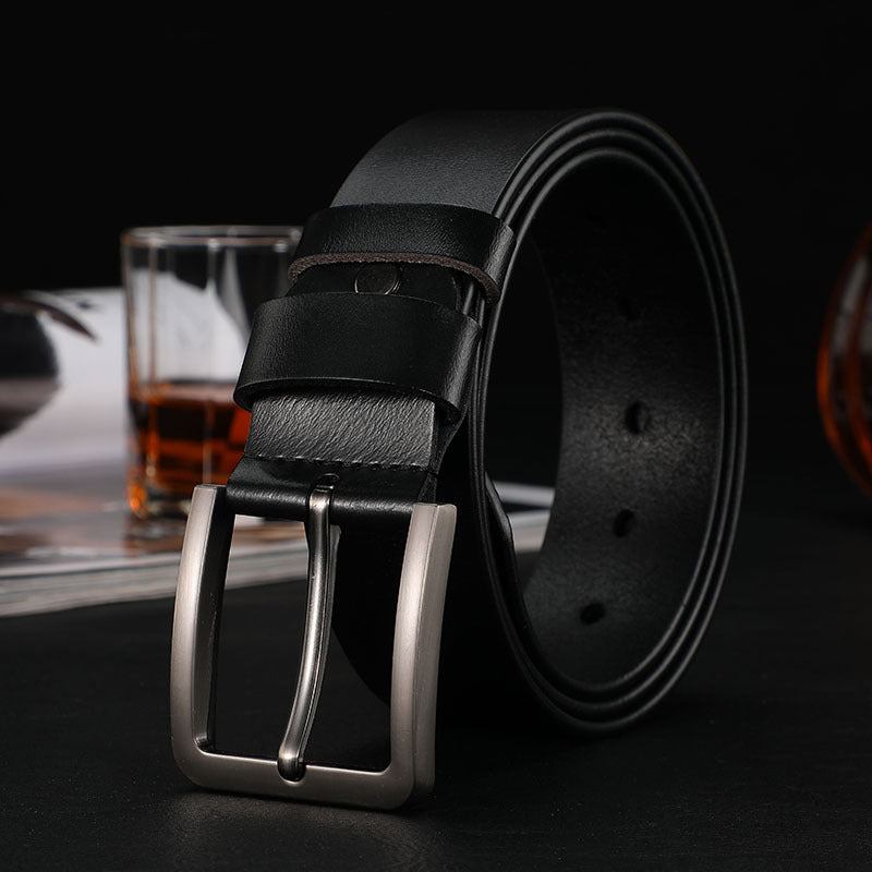 Men's Cowhide Suit Trouser Belt Business Pin Buckle - Executive Sophistication