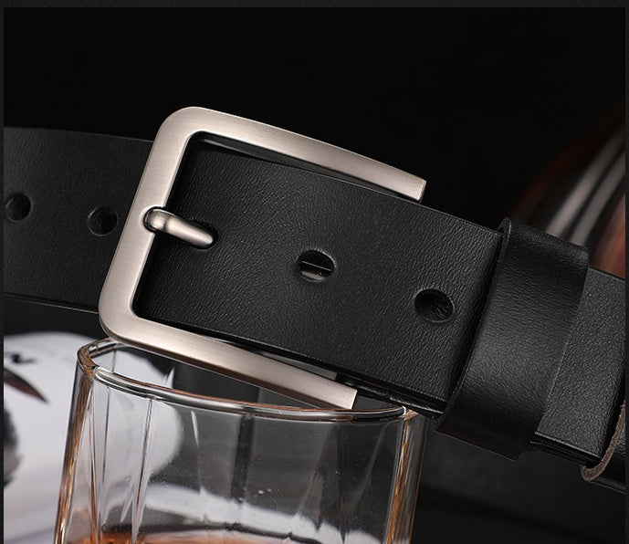 Men's Cowhide Suit Trouser Belt Business Pin Buckle - Executive Sophistication