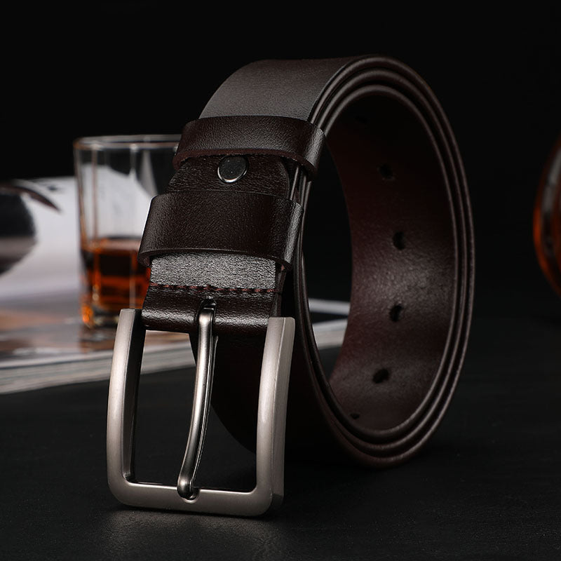 Men's Cowhide Suit Trouser Belt Business Pin Buckle - Executive Sophistication