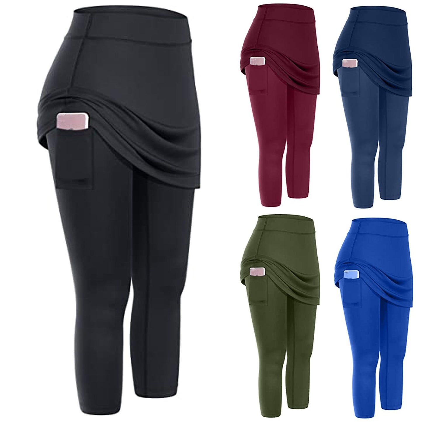 Women Tennis Skirt Leggings Pockets Elastic Sport Yoga Capris Skirts Legging