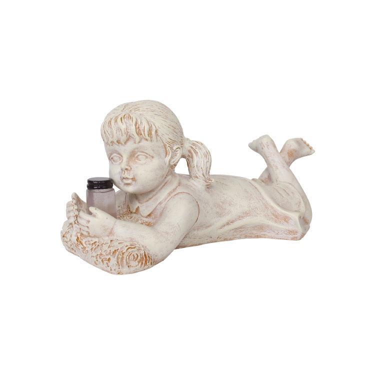 Hem Inredning Harts Pyssel avec Firefly Jar Garden Statue Barn Desktop Tillbehör Pojk flicka Söt Present Outdoor Solar Ljuse Konstta