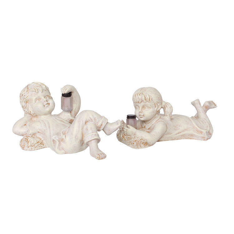 Hem Inredning Harts Pyssel avec Firefly Jar Garden Statue Barn Desktop Tillbehör Pojk flicka Söt Present Outdoor Solar Ljuse Konstta