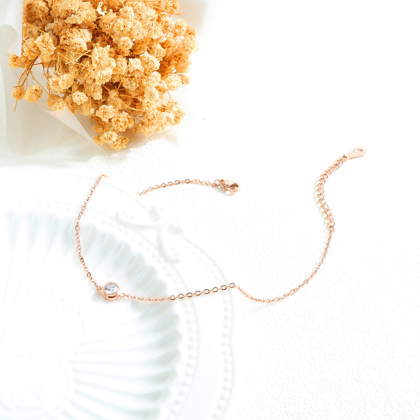 JeeMango Cubic Zirconia Ankelfot Smycken Rose Gold Anklet Armband Ben Kedja Rostfritt stål Anklets Dam Smycken JA19034