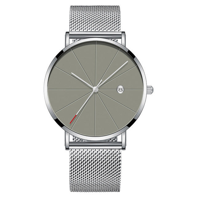 Kalender Tunn Herrklocka Rostfritt stål Mesh Band Quartz Armbandsur Herrklocka