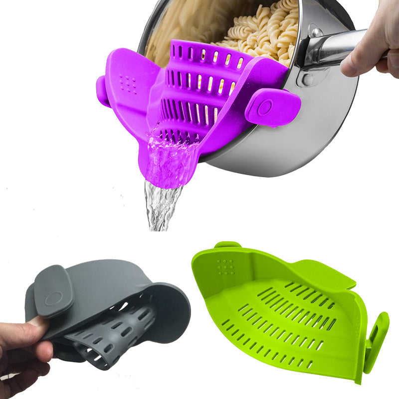Silikon clip-on gryta skål tratt olja siivare Creative Rice Tvättning Colander för dränering vätska Passar alla gryta storlek.
