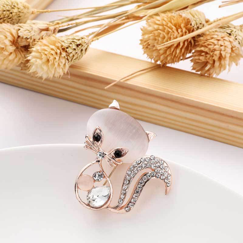 Kattbrosch, Cute Animal Fox Brosch, Crystal Opal Brosch