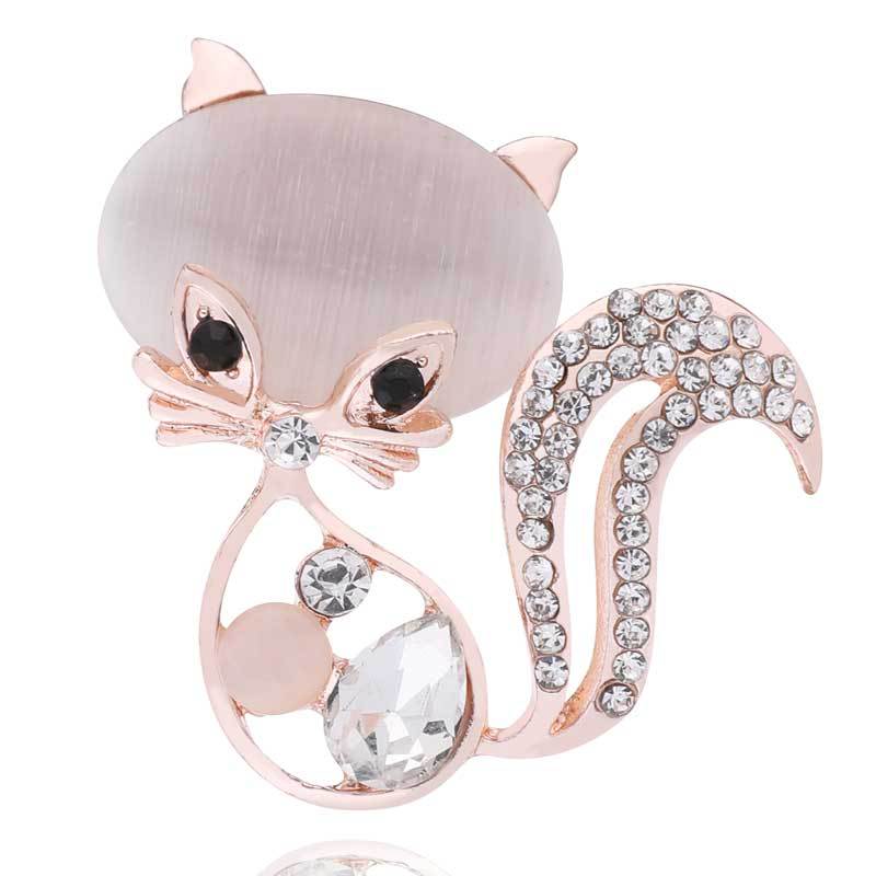 Kattbrosch, Cute Animal Fox Brosch, Crystal Opal Brosch