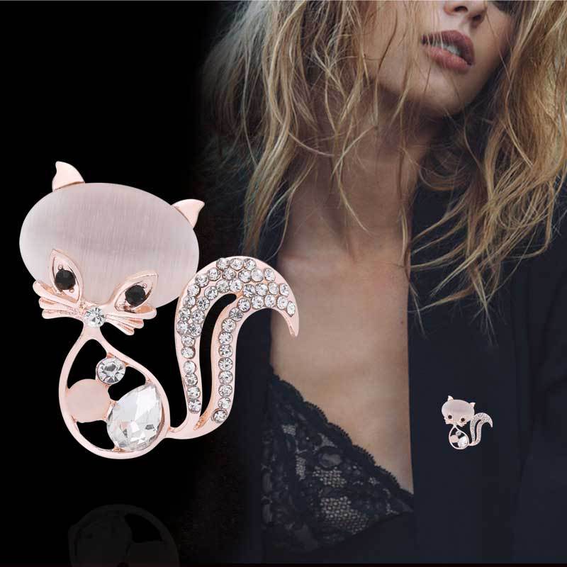 Kattbrosch, Cute Animal Fox Brosch, Crystal Opal Brosch