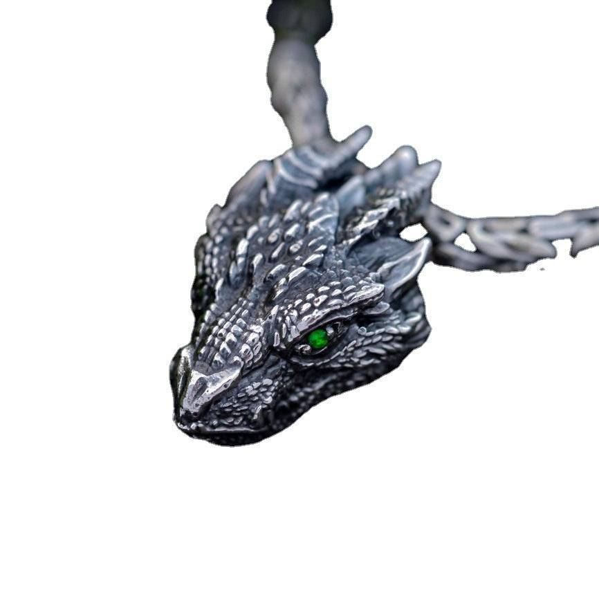 Pendentif de collier pour hommes, personnalisé, en argent pur, Dragon, Style rétro, Hip Hop