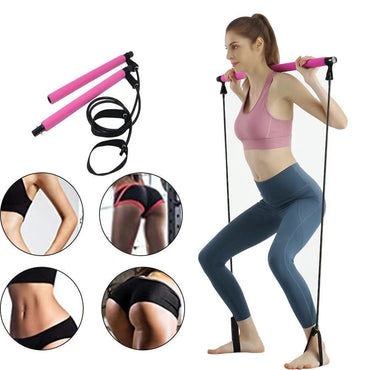 Professional TPE Pilates Bar - Multi-Sport Stretch Strap Yoga Rope (Cherry Blossom Pink, Purple, Blue)
