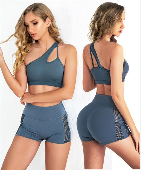 Yogakläder Kostymer Kvinnor Nya Vackra Rygg Fitness Kläder Sport BH Höfter Peach Byxor Hollow Shorts