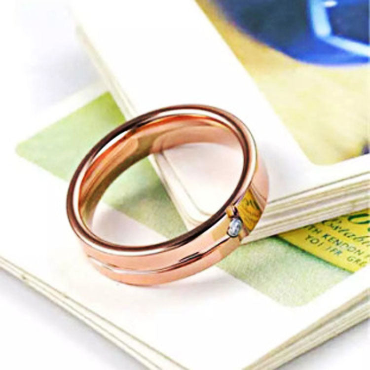 European and American Hot Sale Wolfram Gold Ring Trend Rose Gold Slotted Zircon Tungsten Steel Jewelry