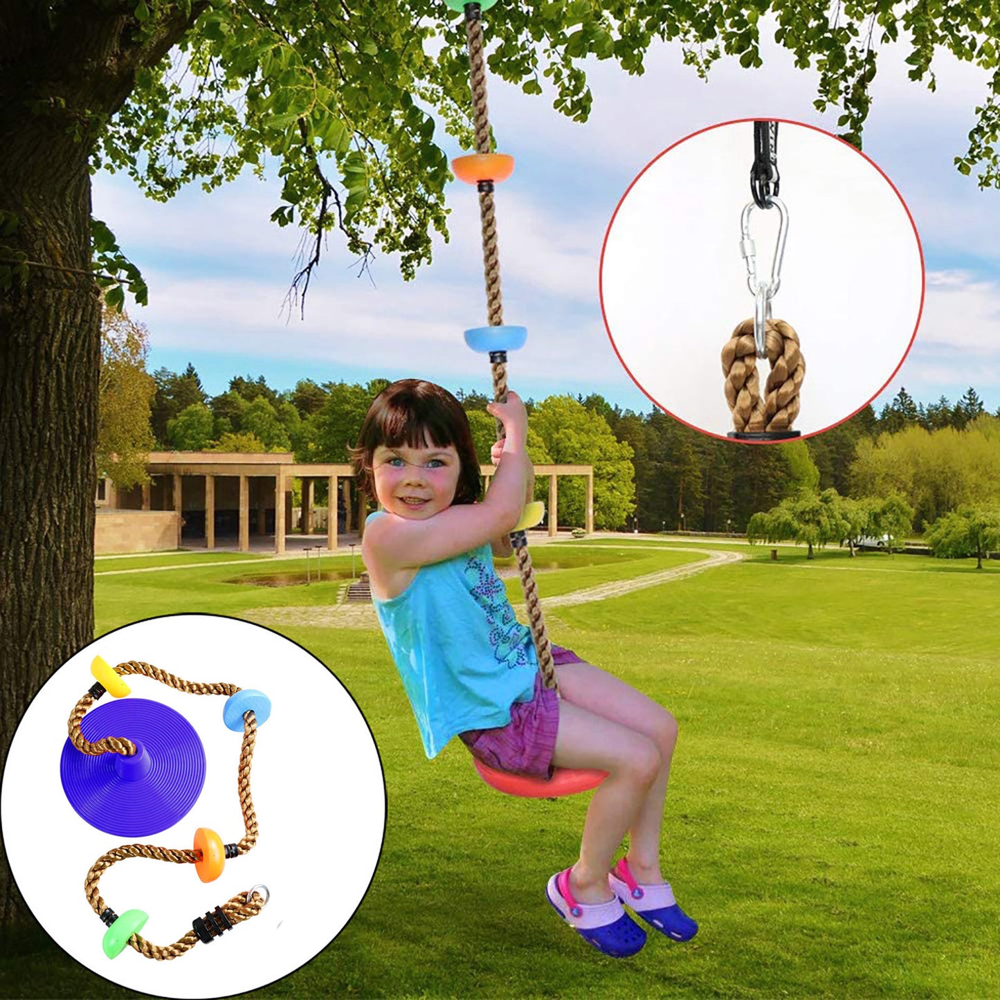 Kids Tree Swing Climbing Rope with Platforms Tree Swing Seat Outdoor Indoor Swings and Swing Set Accessories