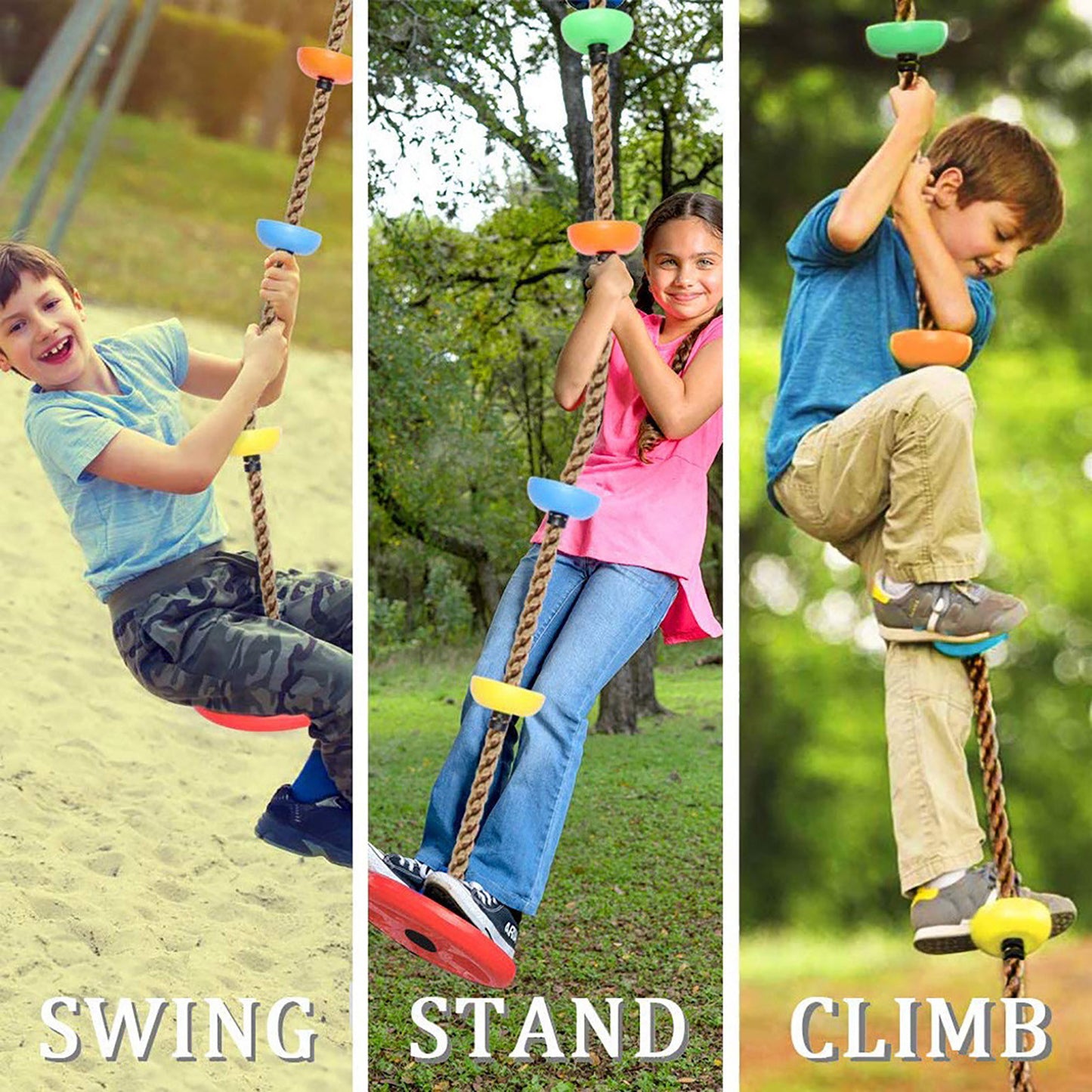 Kids Tree Swing Climbing Rope with Platforms Tree Swing Seat Outdoor Indoor Swings and Swing Set Accessories