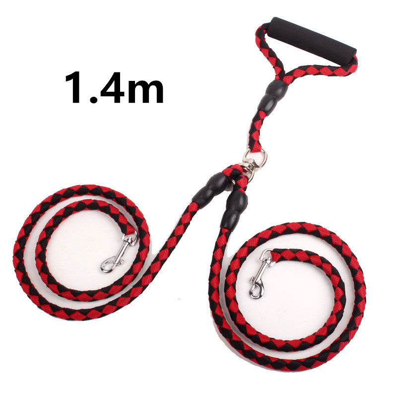 Dubbelsidigt dragrep för promenader med hunden Hand-dubbeländat dragrep ett plus två koppel Halsband Djurtillbehör Hundhalsband