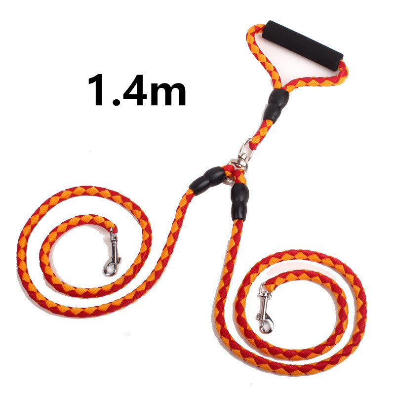 Dubbelsidigt dragrep för promenader med hunden Hand-dubbeländat dragrep ett plus två koppel Halsband Djurtillbehör Hundhalsband