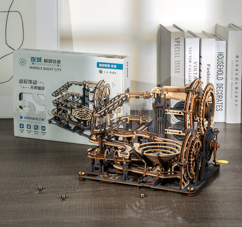 Marble Night City 3D Wood Puzzle Game Assembly Water Wheel Model Toys for Children Kids Birthday Gift
