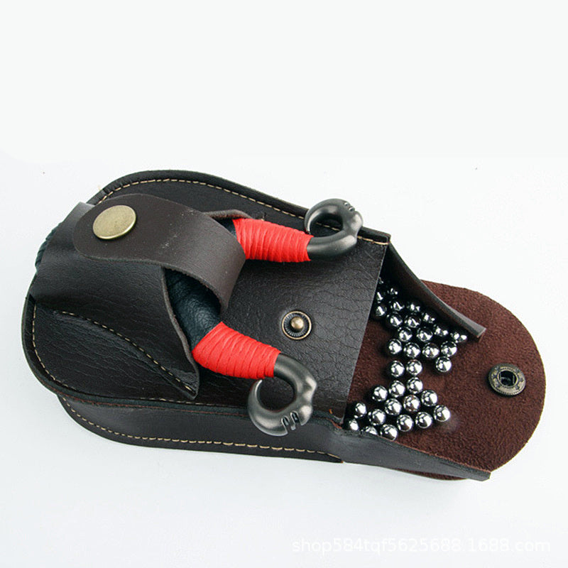 Slingshot – sac tout-en-un, sac de ceinture en cuir, sac à billes en acier, les billes sont durables et ne se déforment pas à l'extérieur