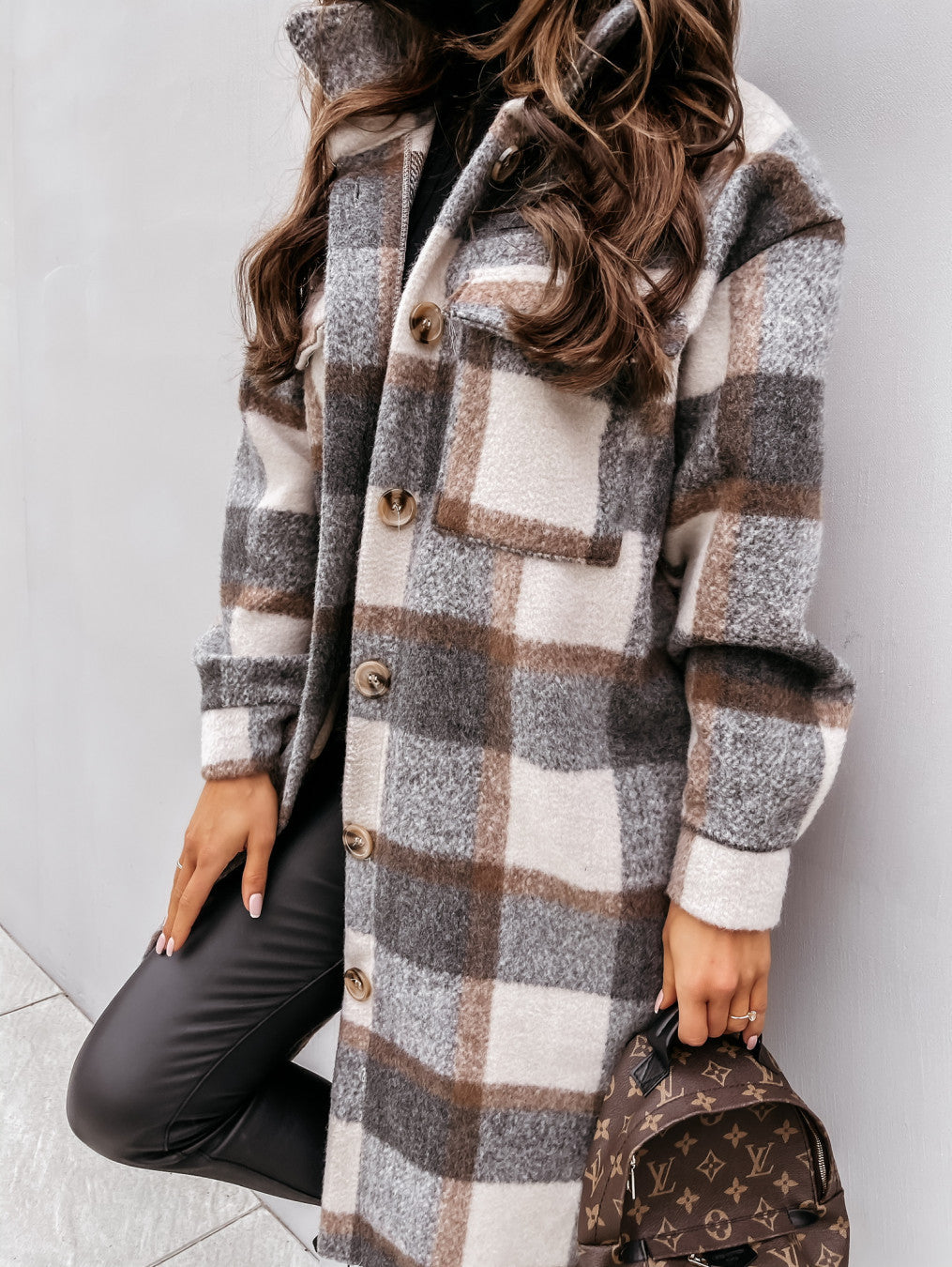 Knapp revers casual varm plaid long ull rocka