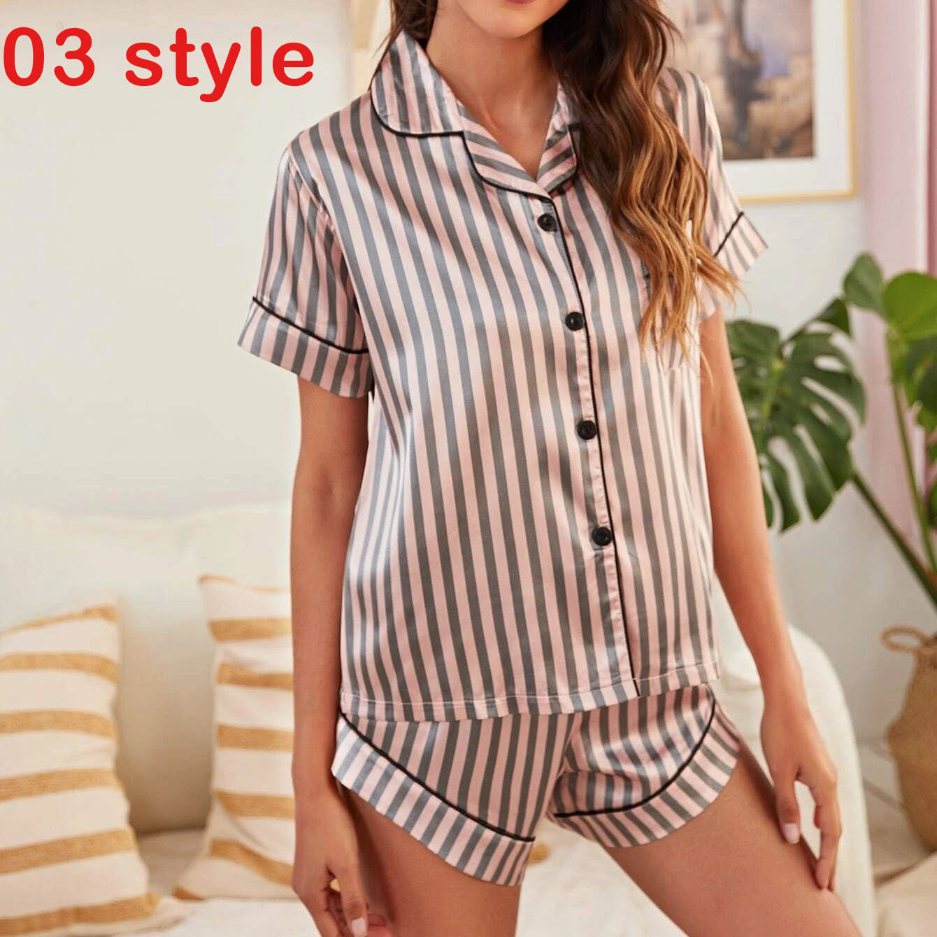 Summer Satin Women Pajamas Print V-neck Stretch Underwear Female Sleepwear Casual Shorts Set Loungewear Women