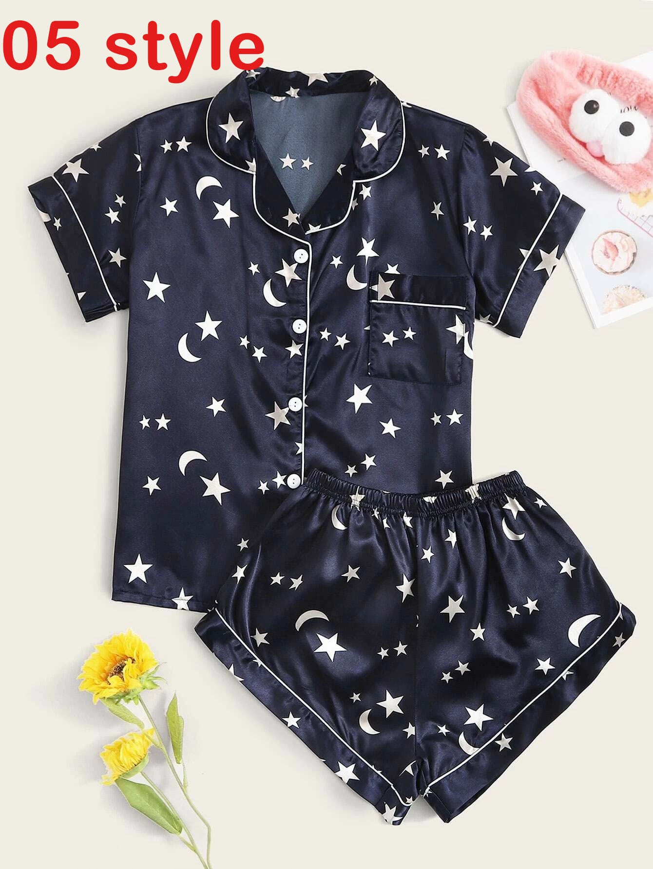 Summer Satin Women Pajamas Print V-neck Stretch Underwear Female Sleepwear Casual Shorts Set Loungewear Women