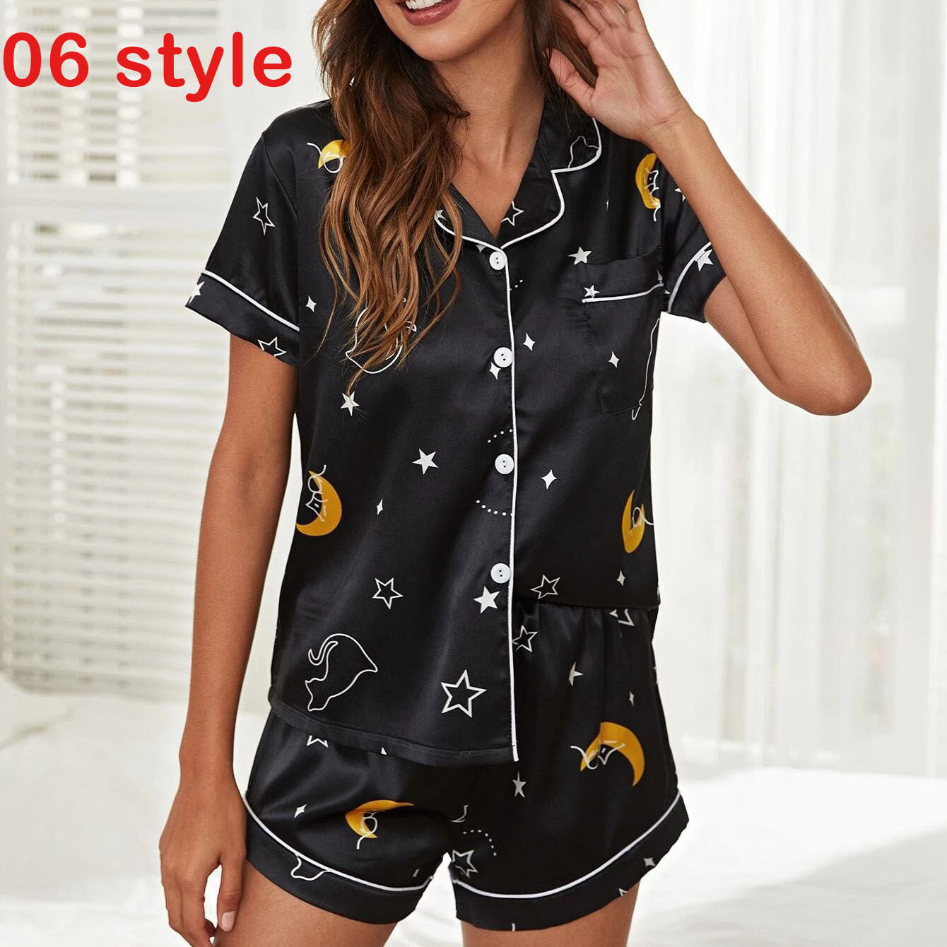 Summer Satin Women Pajamas Print V-neck Stretch Underwear Female Sleepwear Casual Shorts Set Loungewear Women