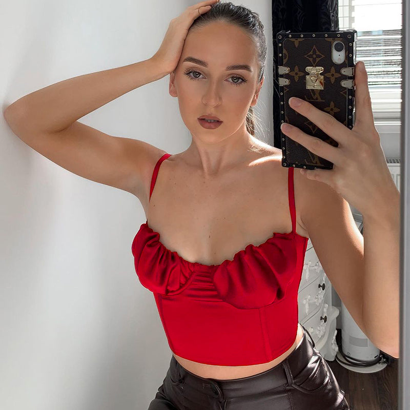 Instahot Fashion U-hals bröstbandsväst Damsommar Europeisk och amerikansk stil Smal rygg Splicing Short Top