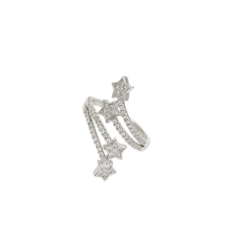 Multi Layer Micro-inlaid Five-pointed Star Zircon Ring