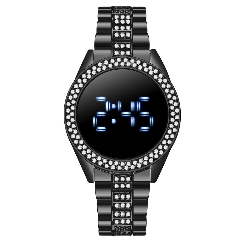 Diamond-Encrusted Ladies Electronic Watch - Casual Sports Fashion - 40.5mm Dial - 10mm Thickness - Alloy Strap - Stainless Steel Buckle