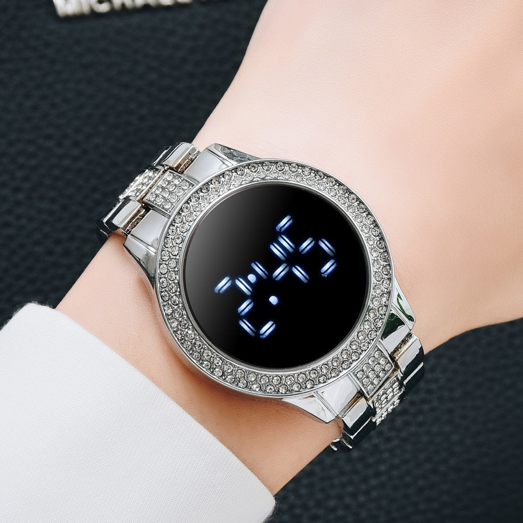 Diamond-Encrusted Ladies Electronic Watch - Casual Sports Fashion - 40.5mm Dial - 10mm Thickness - Alloy Strap - Stainless Steel Buckle