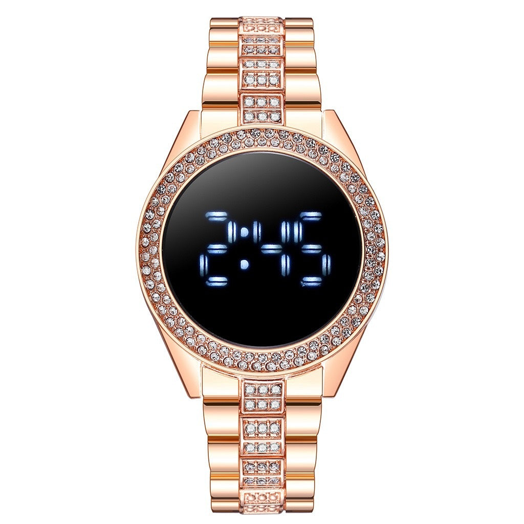 Diamond-Encrusted Ladies Electronic Watch - Casual Sports Fashion - 40.5mm Dial - 10mm Thickness - Alloy Strap - Stainless Steel Buckle