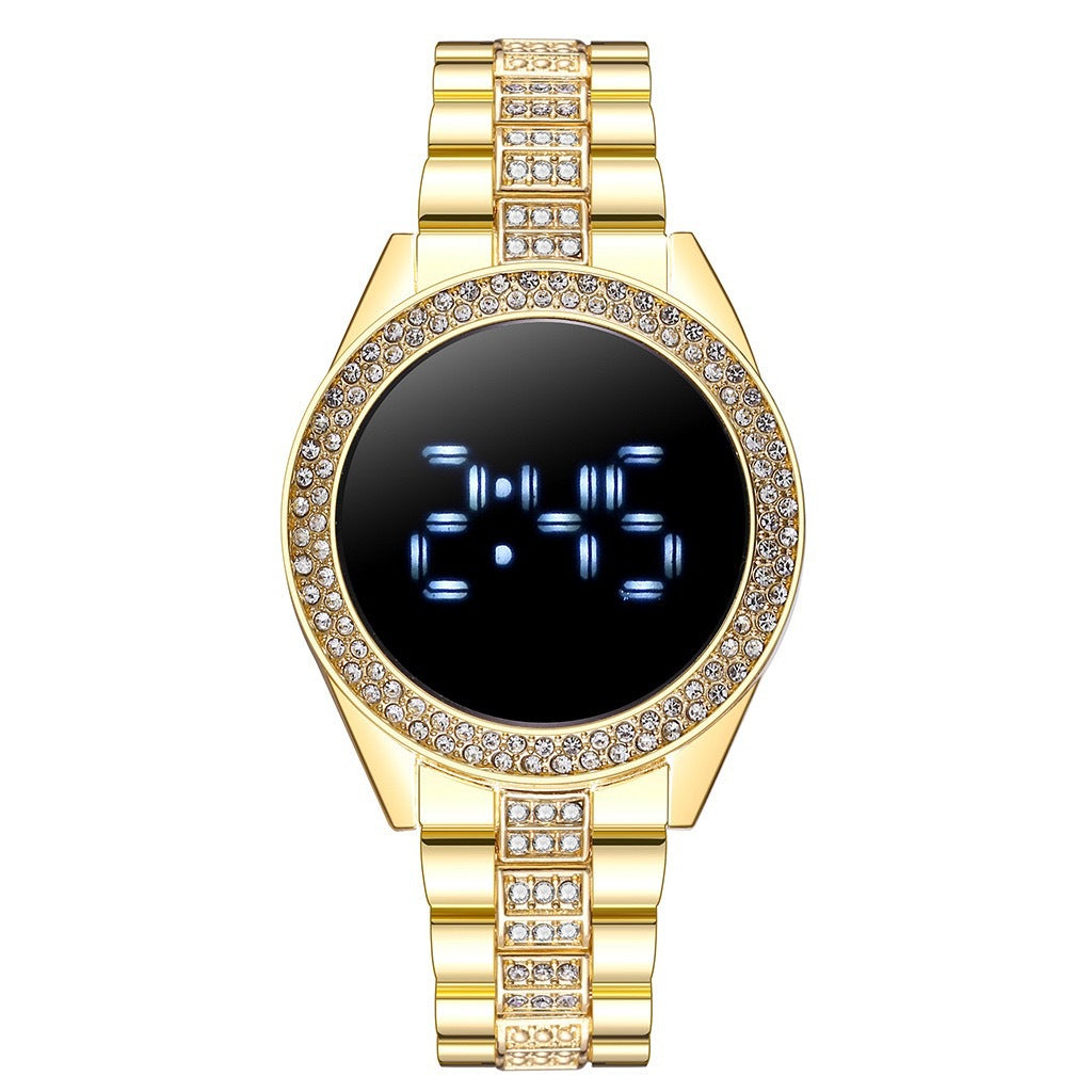 Diamond-Encrusted Ladies Electronic Watch - Casual Sports Fashion - 40.5mm Dial - 10mm Thickness - Alloy Strap - Stainless Steel Buckle