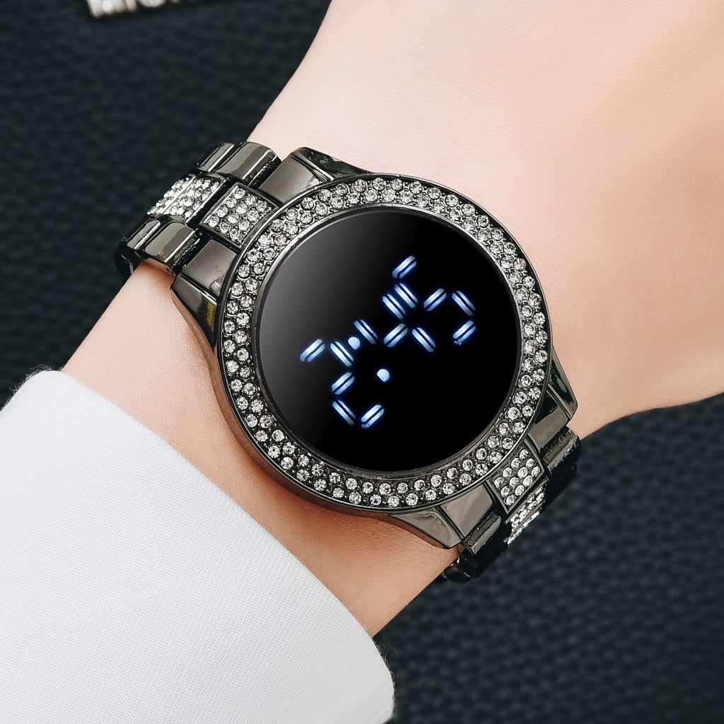 Diamond-Encrusted Ladies Electronic Watch - Casual Sports Fashion - 40.5mm Dial - 10mm Thickness - Alloy Strap - Stainless Steel Buckle